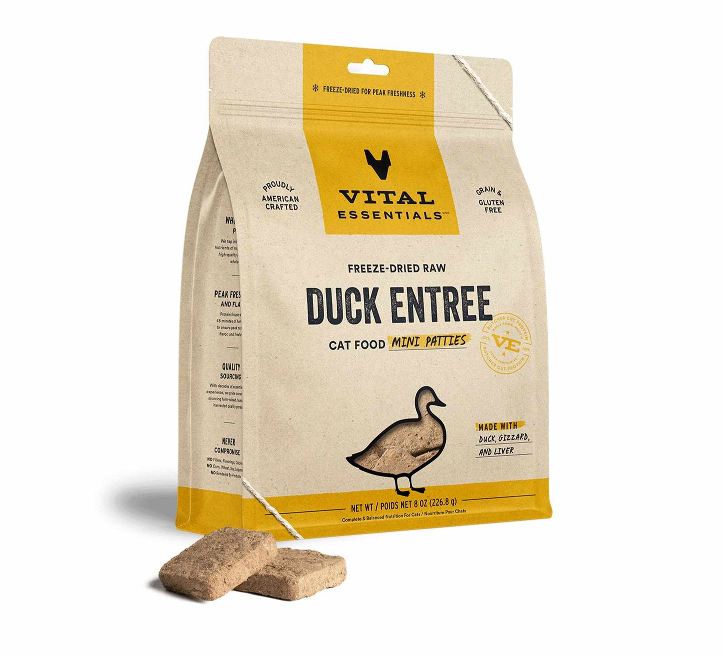 Vital Essentials(R) Freeze-Dried Raw Duck Entree Cat Food Mini Patties, 8 oz
