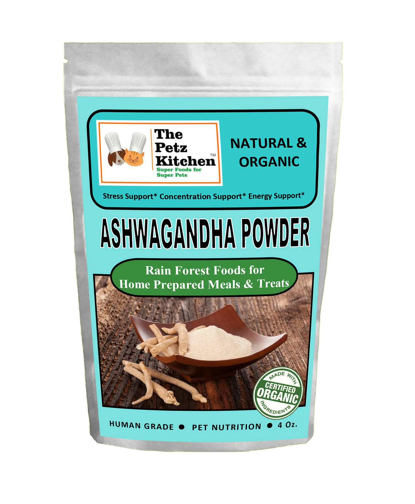 Organic Pet Systems Ashwagandha Powder – Adaptogen for Dog & Cat Stress, 4 Oz