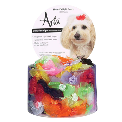 Aria Sheer Delight Dog Bows with Rosette Centers - 100 Piece Canister