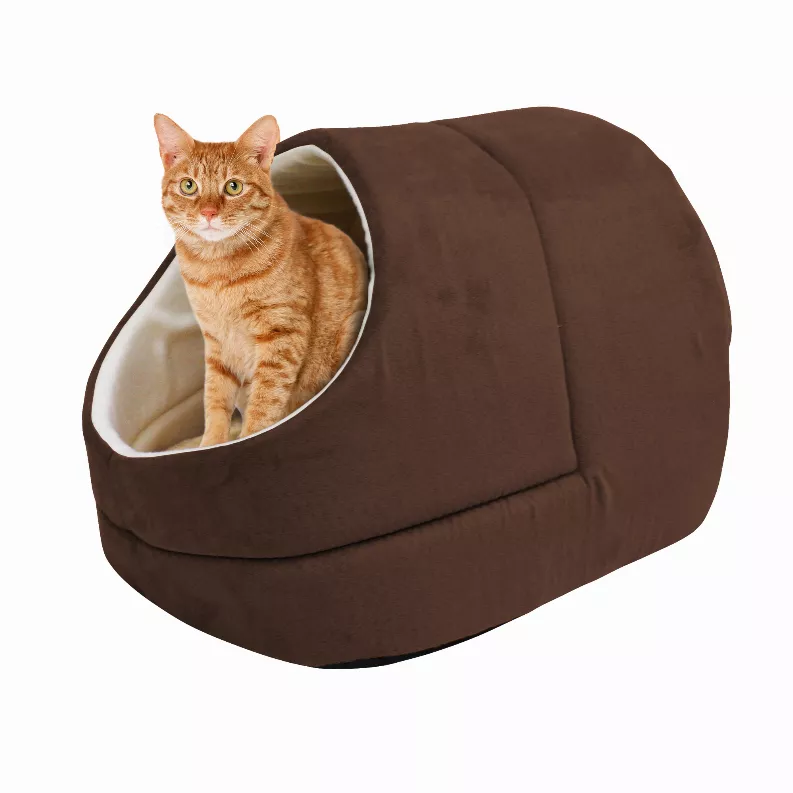GOOPAWS Cat Cave for Cat and Warming Burrow Cat Bed, 18" x14" x12", Coffee