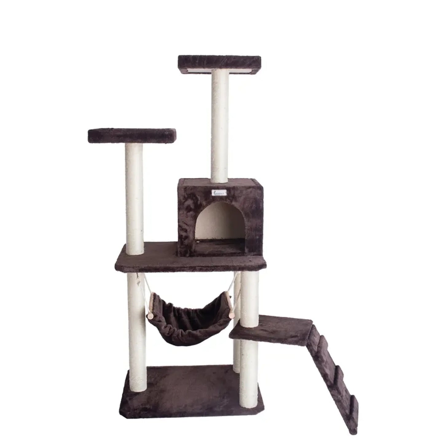 GleePet 57-Inch Multi-Level Cat Tree with Condo and Hammock – Coffee Brown