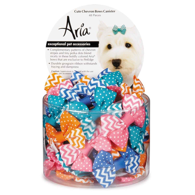 Aria Cute Chevron Bows by PetEdge - 48pc Grosgrain Ribbon Canister
