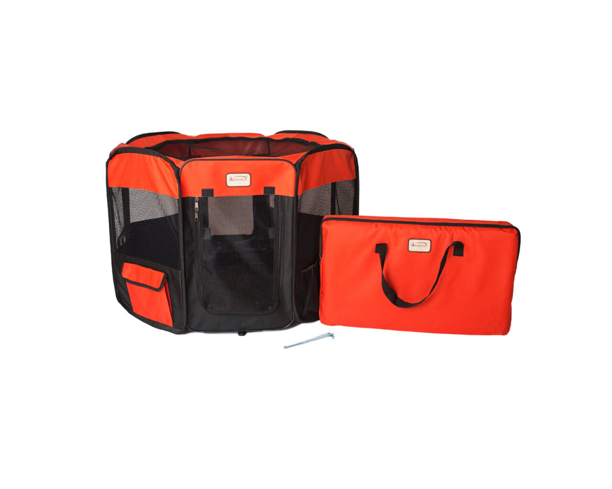 Armarkat Portable Pet Playpen – Medium Foldable Dog & Cat Tent, Red/Black