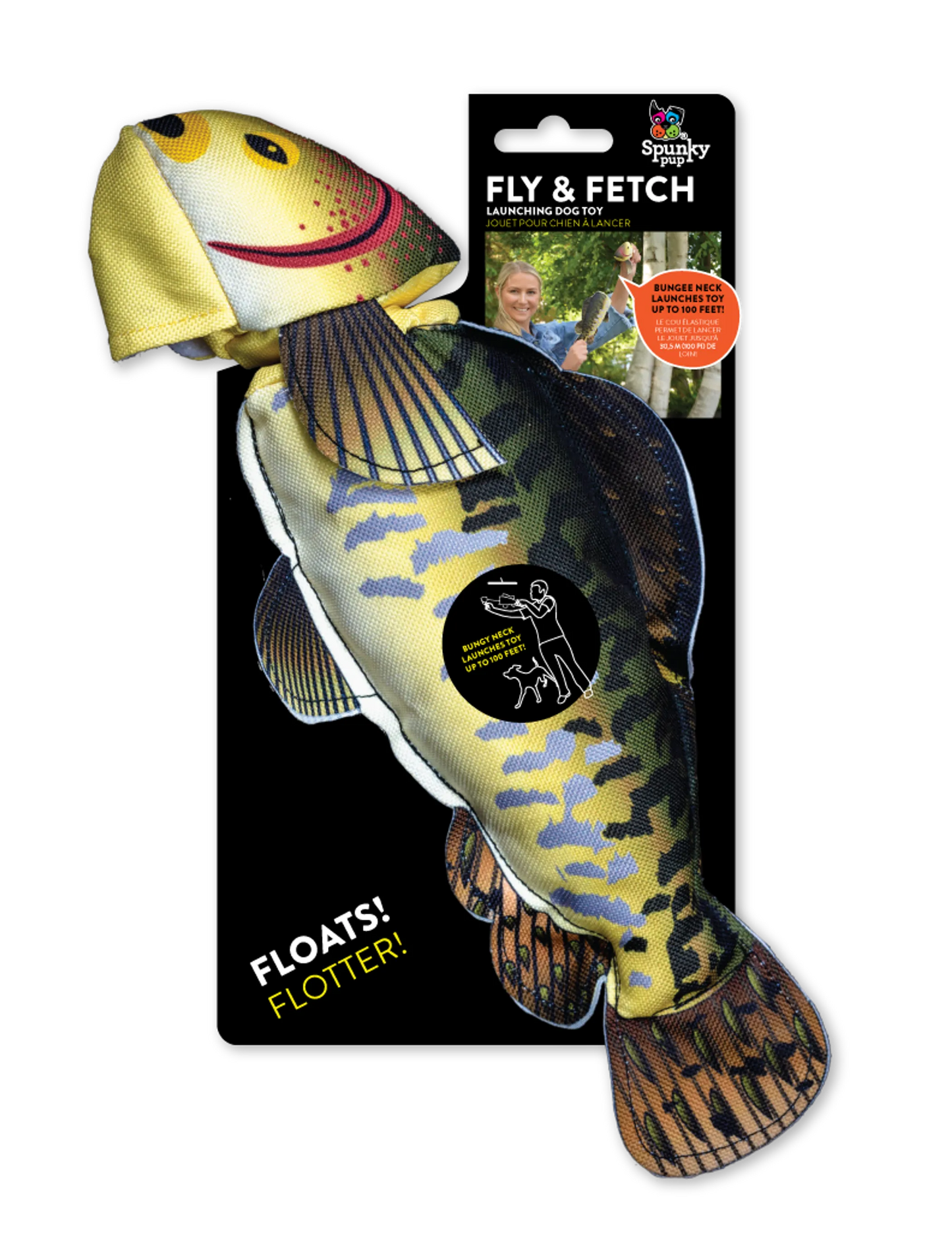 Spunky Pup Fly & Fetch Fish Dog Toy – Bungee Launcher Outdoor Fetch Toy