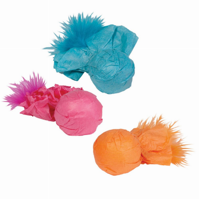 Pet Edge KB Paper Ball Rattlers with Feathers - 3pk Cat Toys