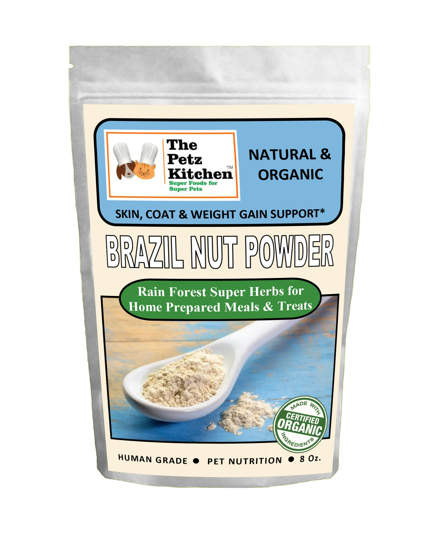 The Petz Kitchen Brazil Nut Powder - Skin, Coat & Weight Gain Supplement, 8oz