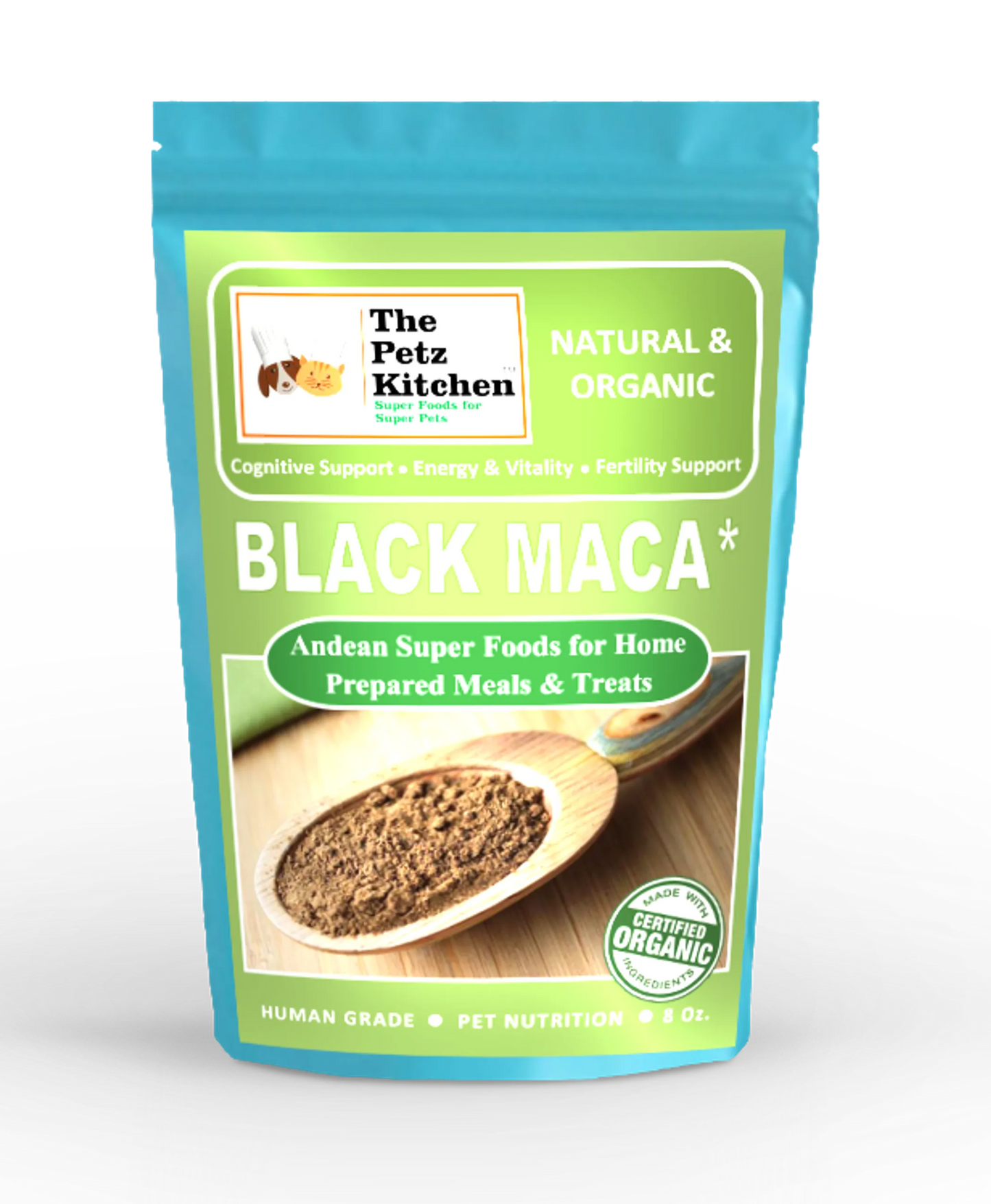 The Petz Kitchen Organic Black Maca Powder for Dogs & Cats - 8 Oz