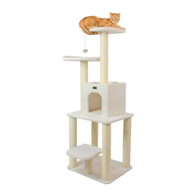 Armarkat B6203 5-Level Cat Tree with Condo - 62 Inch Ivory Faux Fleece