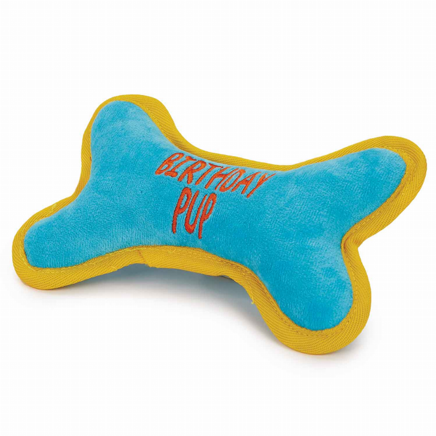 Pet Edge Birthday Pup Bone Blue Dog Toy - Plush Squeaky Bone for Dogs
