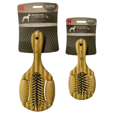 Hugs Pet Products Massaging Pin Brush – Small Brown Bamboo Grooming Tool
