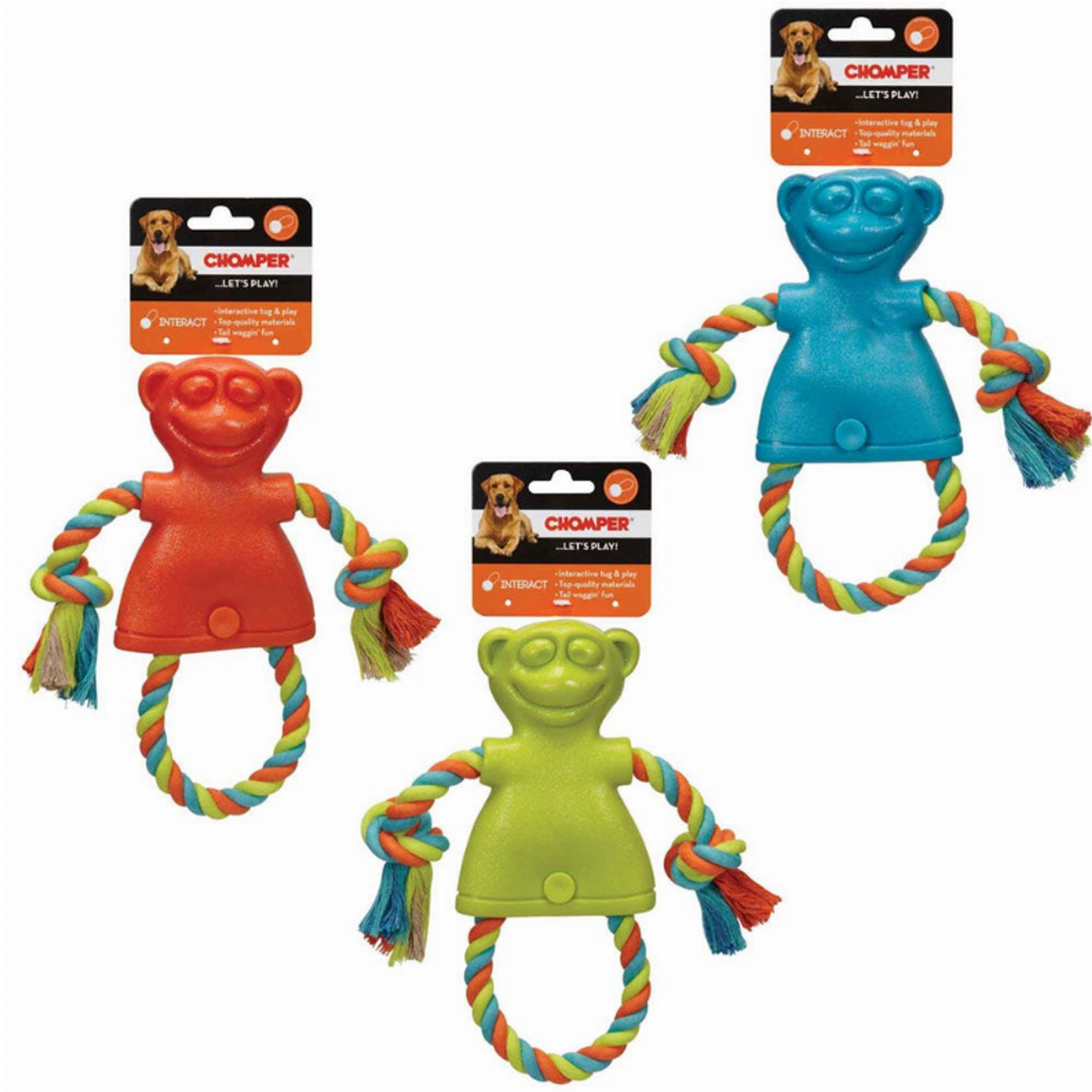 Pet Edge TPR Monkey Dog Toy with Rope - Large Durable Rubber Toy