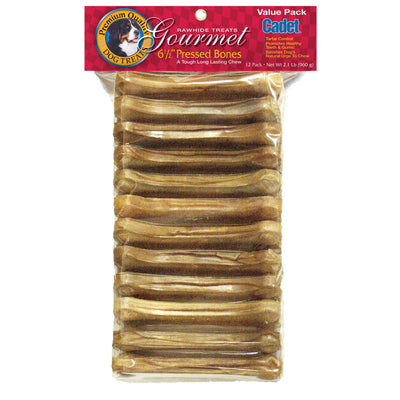 Cadet Pressed Beef Hide Dog Bone – 6.5 Inch Natural Rawhide, 12 Count