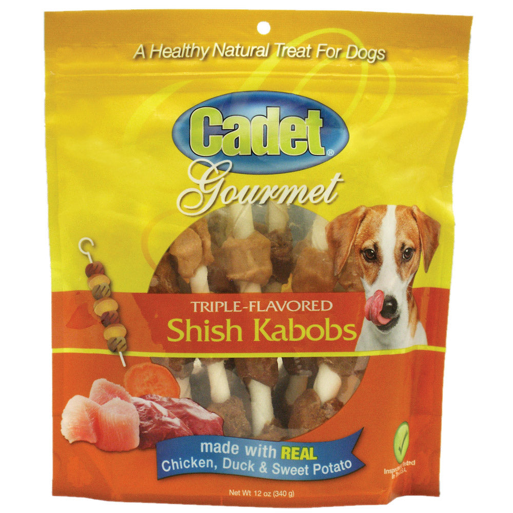 Cadet Triple Flavor Rawhide Shish Kabob Dog Treats - Chicken & Duck 12oz