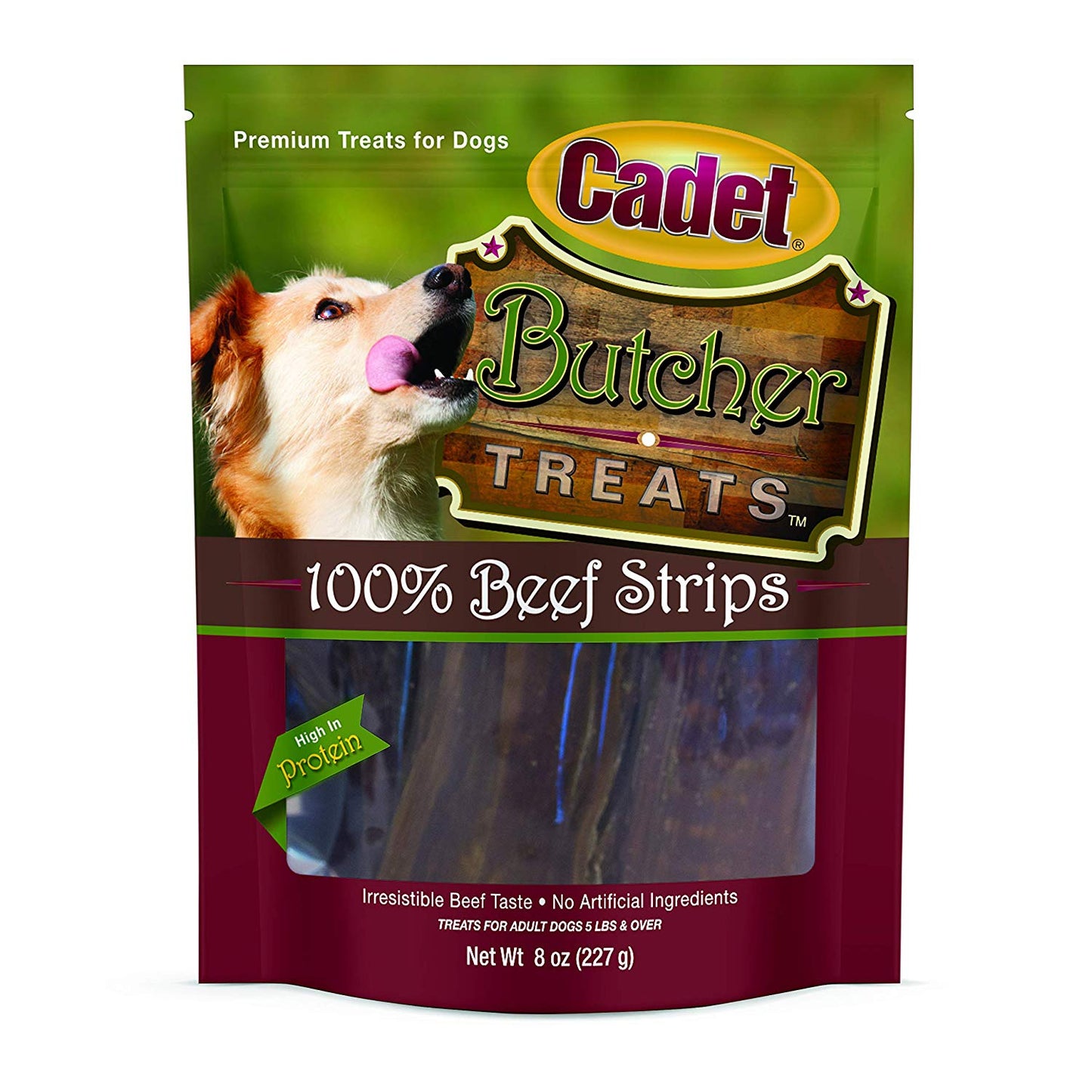 Cadet Beef Strips Natural Dog Chews – High Protein Beef Esophagus, 8 oz