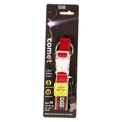 DGS Comet LED Light Up Dog Collar – Rechargeable Nylon – Red, Medium