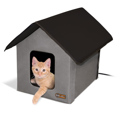 K&H Pet Products Heated Outdoor Kitty House – Gray/Black, 22x18x17