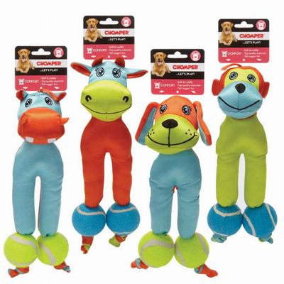 Pet Edge Tennis Tots Monkey and Puppy Dog Chew Toys - 2 Pack