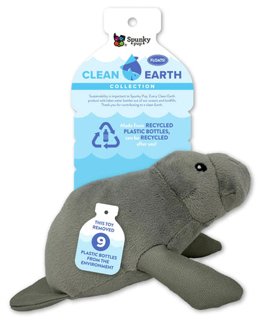Spunky Pup Clean Earth Manatee Large Recycled Plush Squeaky Dog Toy