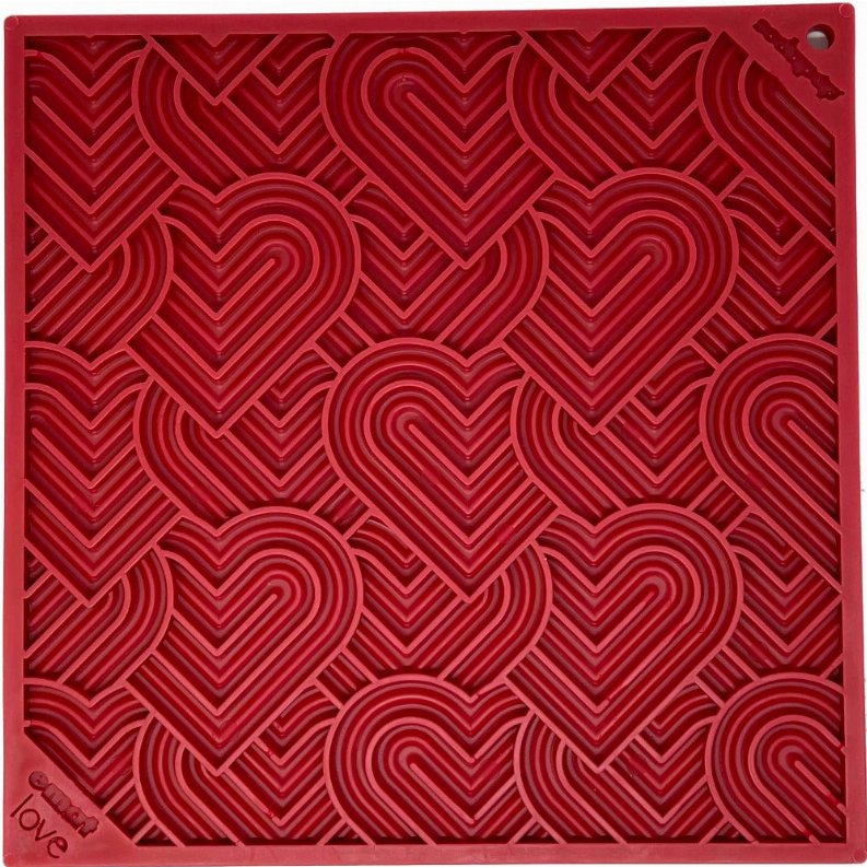 Heart Design "Love" eMat Enrichment Lick Mat, Large, Red