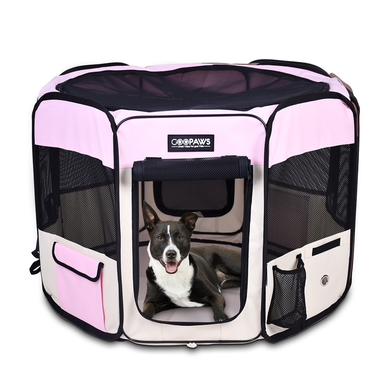 JESPET 45" Portable Pet Playpen – Foldable 8-Panel Soft Dog Pen, Pink