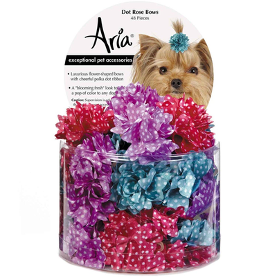 Aria Dot Rose Dog Bows – 48 Piece Canister – 2 Inch Polyester Ribbon