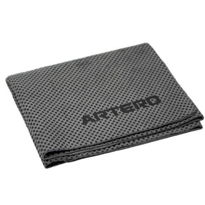 Gray ART Ionized Carbon Ultra Absorbent Towel with a dotted pattern and black text.