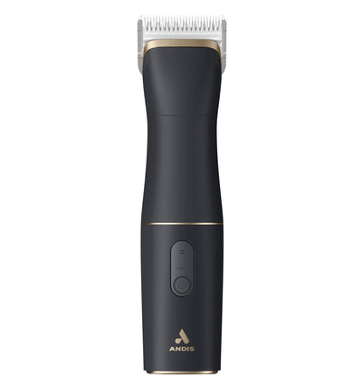 Andis beSPOKE cordless clipper with a dark gray body and gold accents.