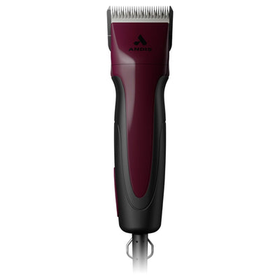 Andis Excel 5-Speed Clipper in dark red with black accents and silver blades.