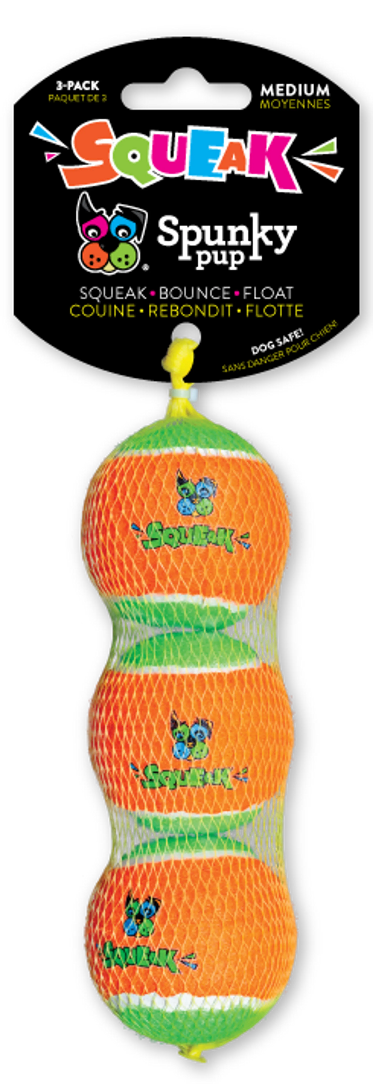 Spunky Pup Squeaky Tennis Balls – Non-Abrasive Dog Toys, 3-Pack Small