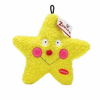 Pet Edge Smiling Star Plush Dog Toy - Yellow Soft Squeaky Toy, 7.5 Inch