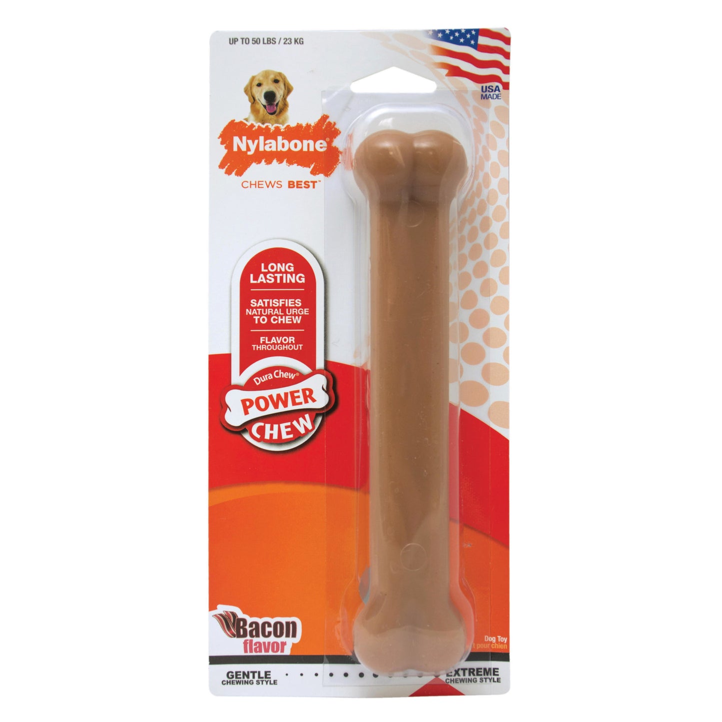 Nylabone Power Chew Bacon Flavored Dog Toy – Giant Dental Bone for Dogs