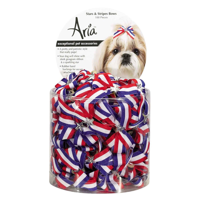 Aria Stars & Stripes Patriotic Dog Grooming Bows - 100 Count Canister