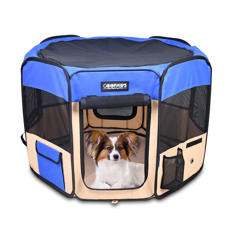 JESPET 36" Portable Dog Playpen | 8-Panel Soft Exercise Pen – Blue