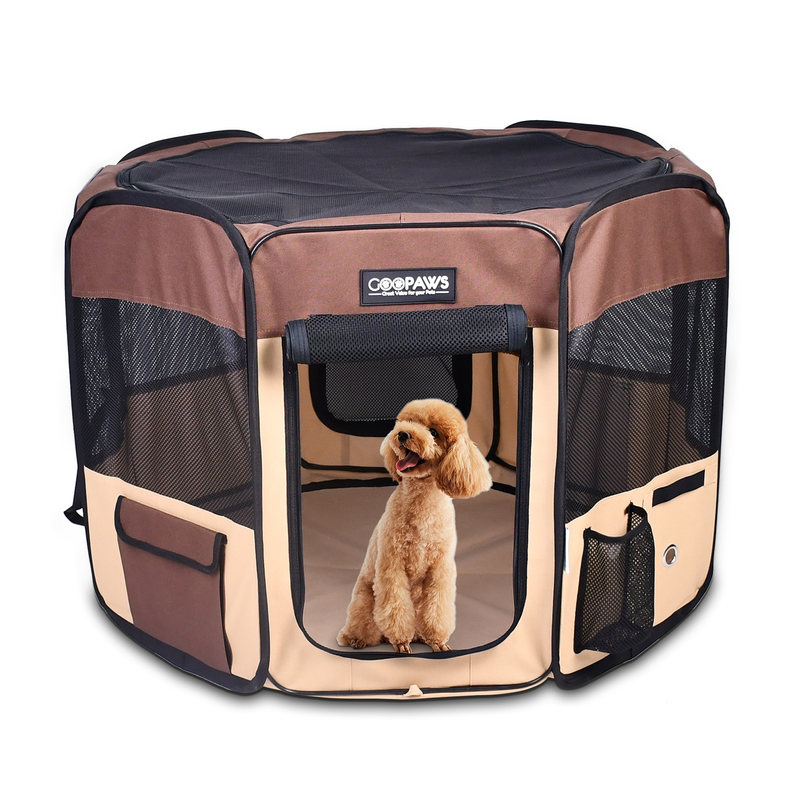 Jespet 36" Portable Soft Dog Playpen – Foldable 8-Panel Exercise Pen, Coffee