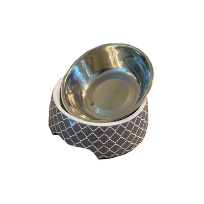 Cutie Ties Stainless Steel Dog Bowl | Modern Gray Melamine - Medium