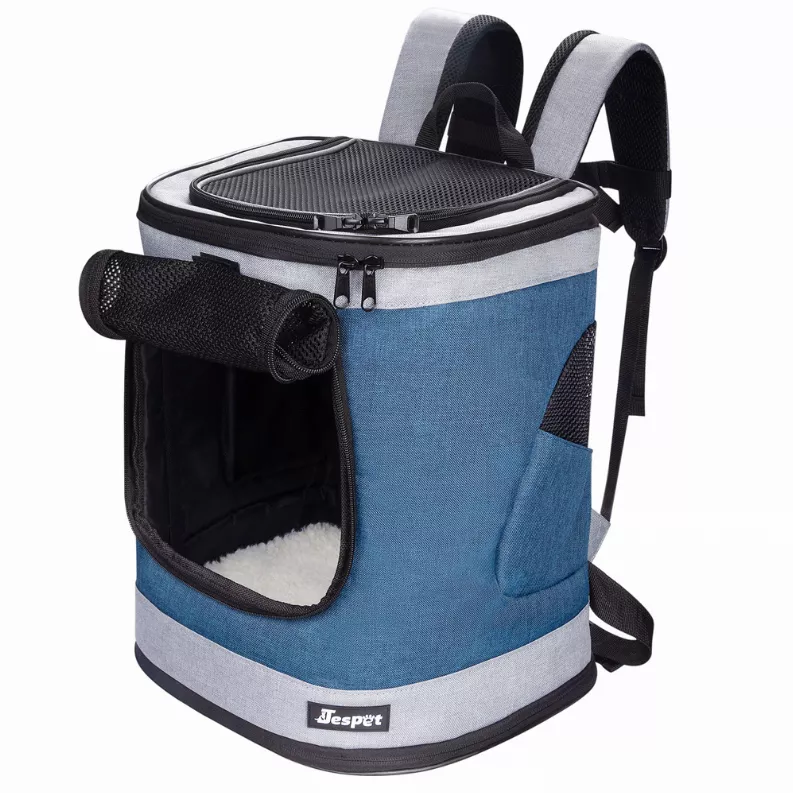 Jespet Soft Pet Backpack Carrier for Small Dogs and Cats, Blue Grey, 13"