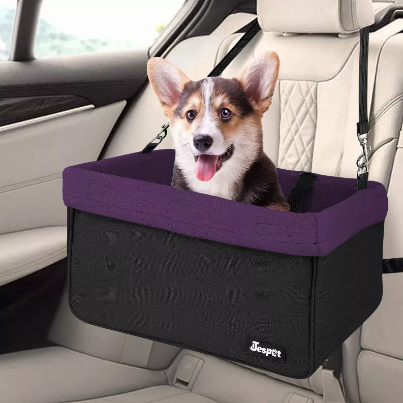 Jespet Portable Dog Car Booster Seat with Fleece Liner, Purple, 16"