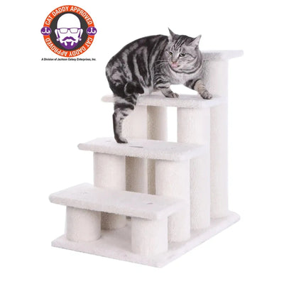 AeroMark Real Wood 4-Step Pet Ramp | Dog and Cat Stairs for Home