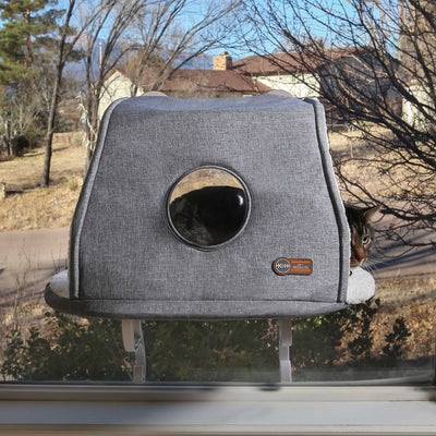 K&H Pet Products Hooded Kitty Sill – Gray Window Cat Perch, 14" x 24"