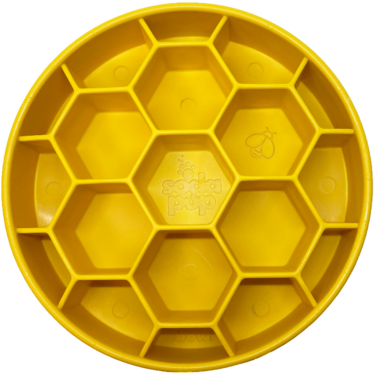 Honeycomb Design eBowl Enrichment Slow Feeder Bowl for Dogs, Yellow