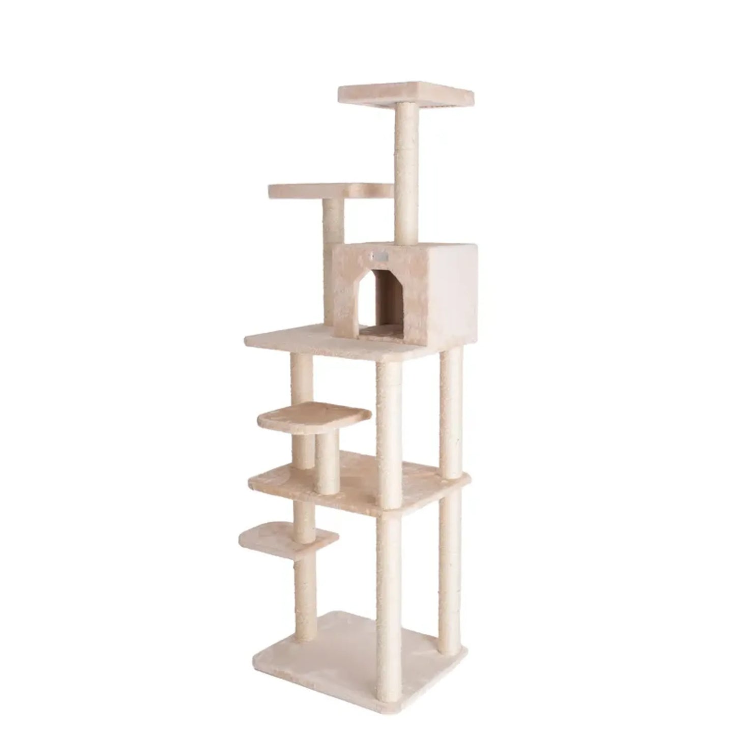 GleePet 74-Inch Multi-Level Cat Tree with Condo and Sisal Posts – Beige