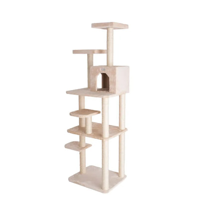 GleePet 74-Inch Multi-Level Cat Tree with Condo and Sisal Posts – Beige