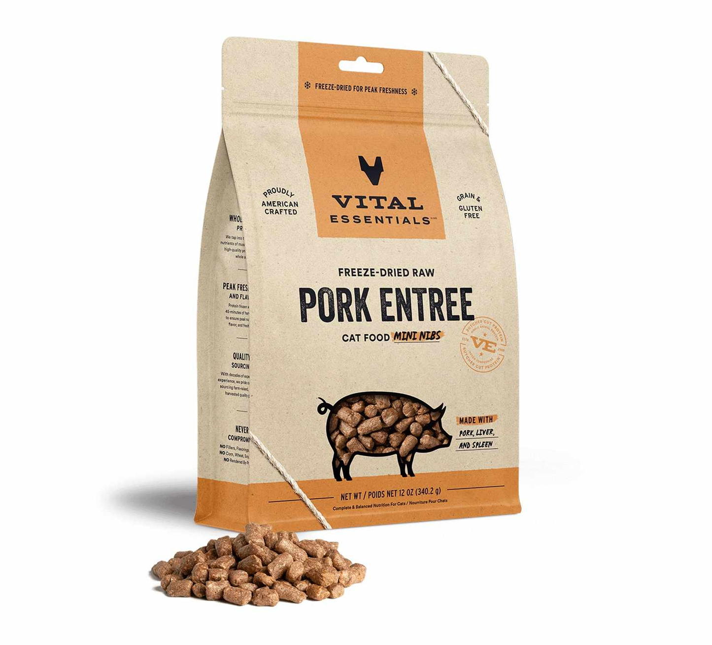 Vital Essentials(R) Freeze-Dried Raw Pork Entree Cat Food Mini Nibs 12 oz