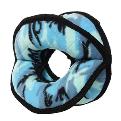 Tuffy Ultimate 4-Way Ring Dog Toy – Durable Camo Blue Tug Toy