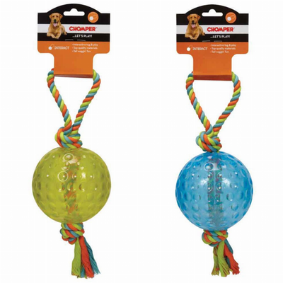 Pet Edge TPR Ball Dog Chew Toy with Rope Tug - 5 Inch Durable Toy