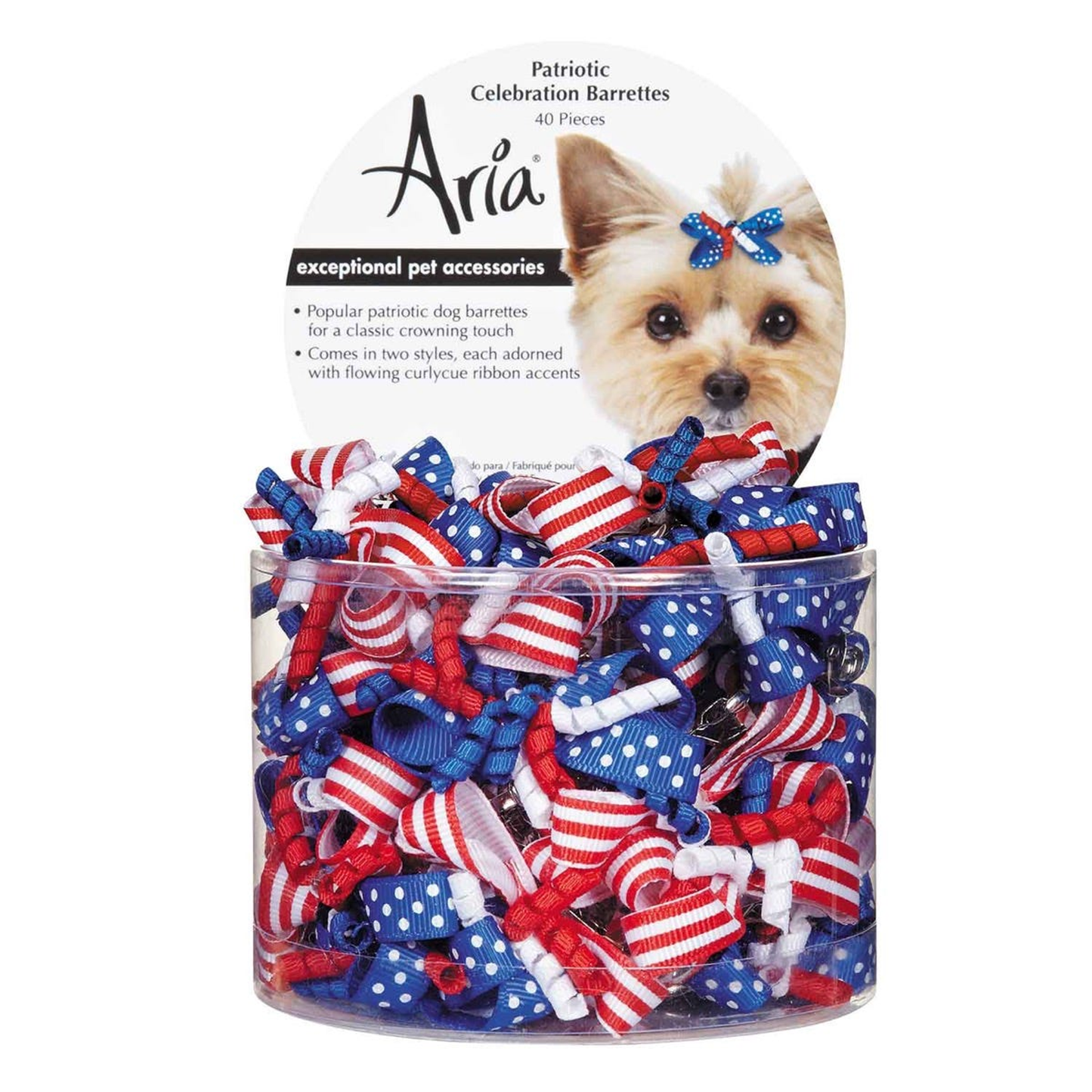 Aria Patriotic Celebration Dog Hair Barrettes – 40ct Ribbon Bow Clips