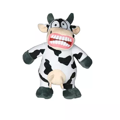 Mighty Jr Angry Animals Mad Cow Dog Toy – Durable Plush – Black & White