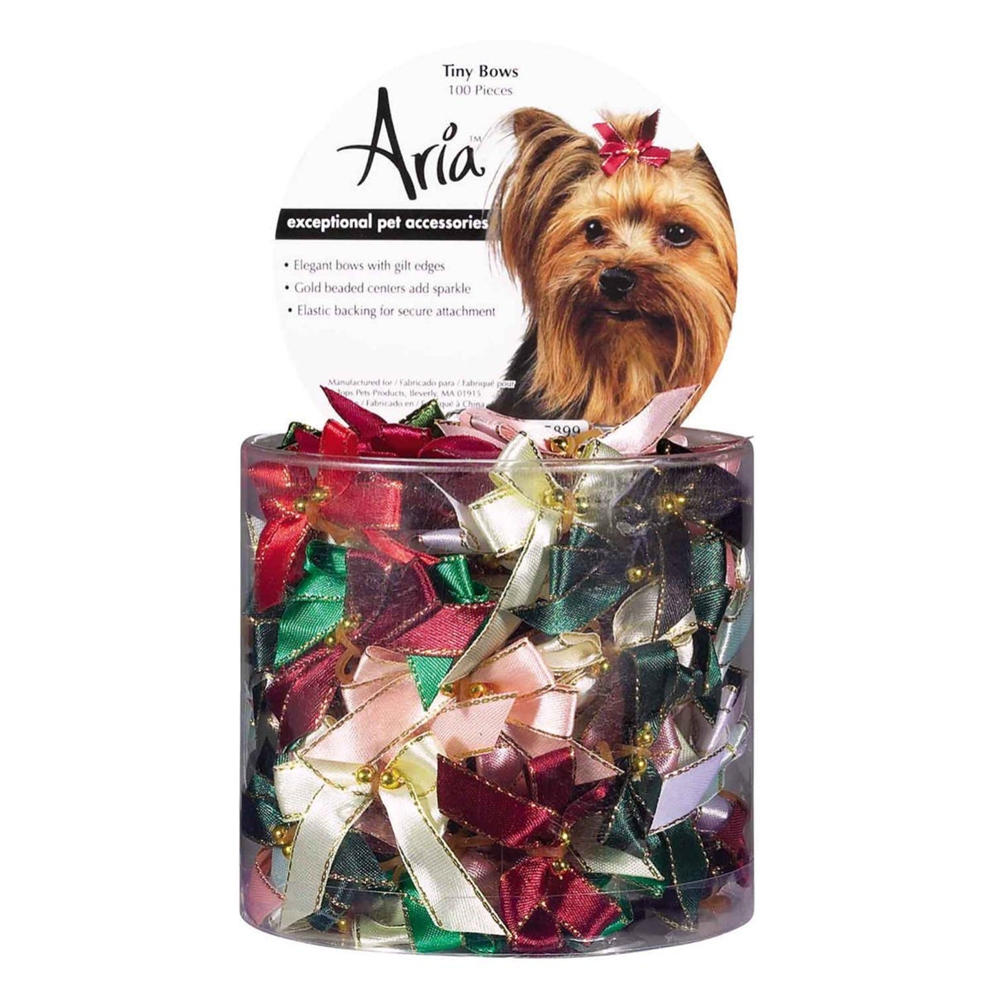 Aria Tiny Bows with Gold Beads - Satin Ribbon Pet Bows - 100 Count