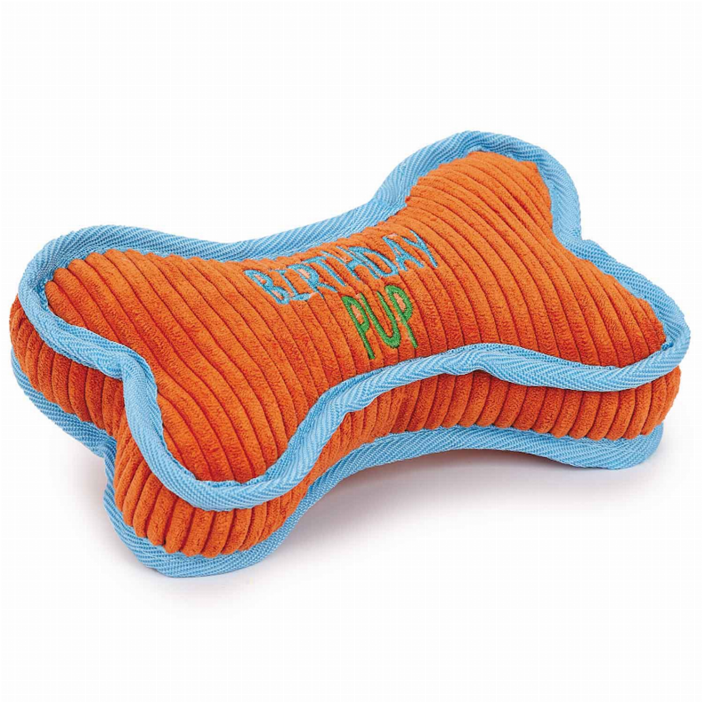 Pet Edge Birthday Pup Corduroy Bone Dog Toy - Orange Plush Bone