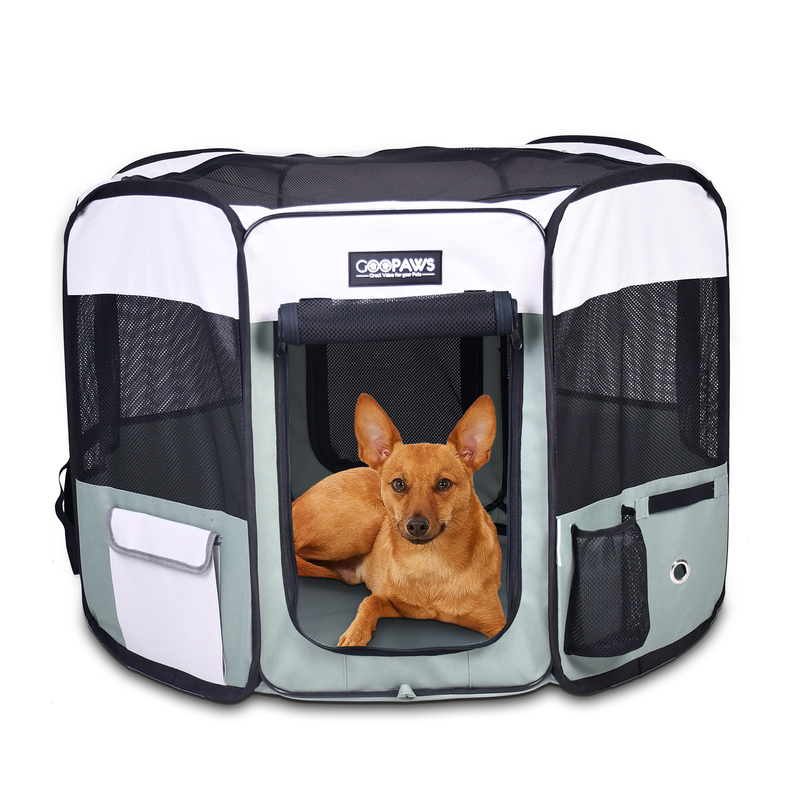 Jespet 36" Portable Soft Dog Playpen | Foldable Exercise Pen, Shale Green
